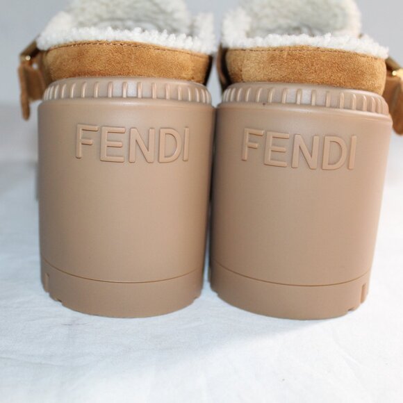 NWOB FENDI Shearling Feel Buckled Heels Slip Ons Mules Clogs Suede Leather 38 - Picture 2 of 8